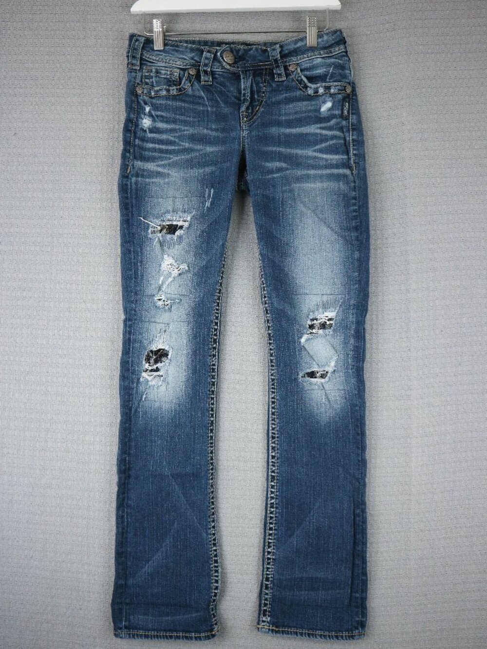 Silver Jeans Co Tuesday Mid Baby Boot Cut Low Rise Denim Jeans Distressed 26x31